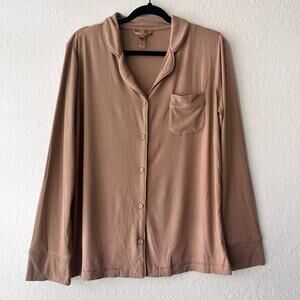 Skim Womens Button Up Long Sleeve Collard‎ Soft Brown Blouse Top Size M